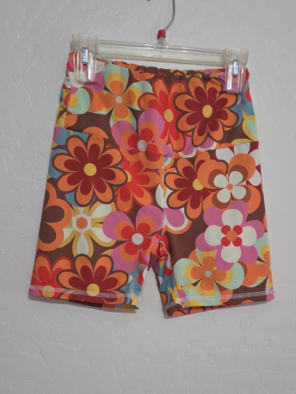 Retro Floral Stretch Shorts in Orange, Pink & Brown